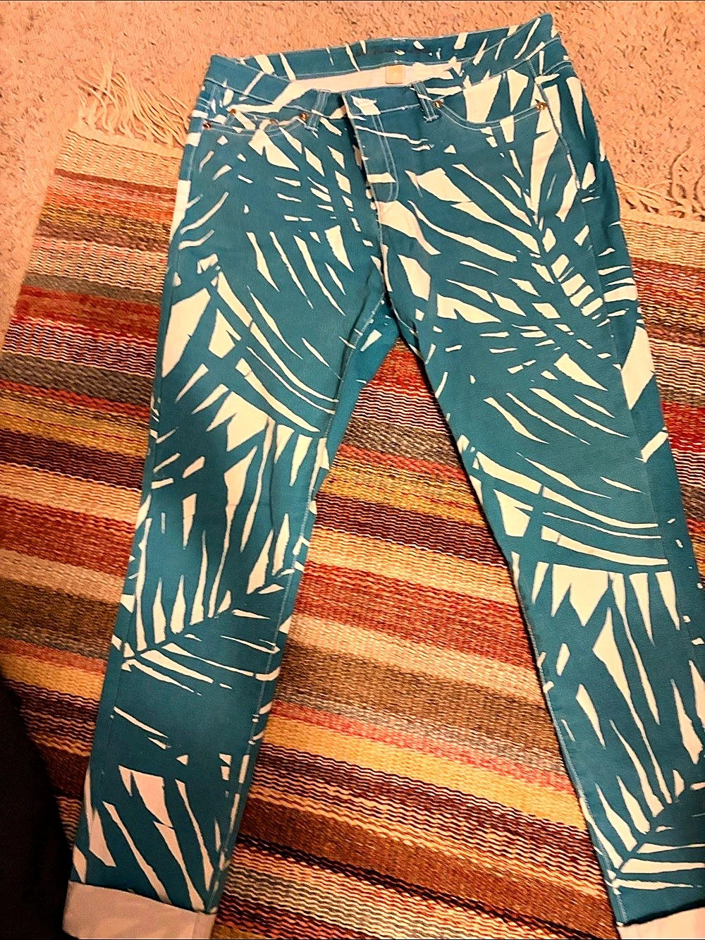 Michael Kors Abstract Skinny Jeans in Blue & Cream Waist 26